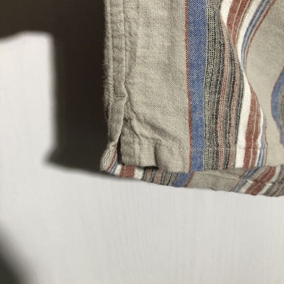 Madewell Shirt Men’s Small Beige Easy Short-Sleeve Stripe Linen Faded Wicker New - Picture 8 of 15